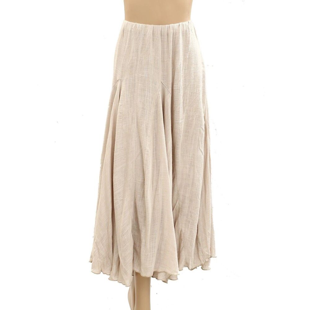 Free People Madras That Solid Linen Maxi Skirt A Line Godet Mid Rise M 285051 - Picture 5 of 8